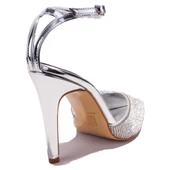 Dagoster DZA07-1240870C Gümüş Ayna Taşlı Abiye Topuklu Kadın Ayakkabı - 4