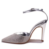 Dagoster DZA07-1240870C Gümüş Ayna Taşlı Abiye Topuklu Kadın Ayakkabı - 3