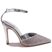 Dagoster DZA07-1240870C Gümüş Ayna Taşlı Abiye Topuklu Kadın Ayakkabı - 2