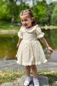 Kız Bebek Elbise Kız Çocuk Elbise Doğum Günü Parti Düğün Elbise Dantelli Kısa Kol Astarlı Elbise - 8