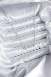 316L Çelik Zincir Gümüş Renk Atatürk İmza Figür Kadın Kolye - EBJ240408W23413 thumbnail 2