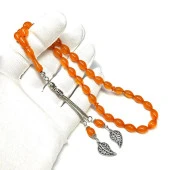 Beyzi Model Püsküllü 7-10mm Zar Rengi Ateş Sıkma Kehribar Tesbih thumbnail 1