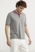 Polo Yaka Kısa Kol Triko Tişört - Gri thumbnail 3