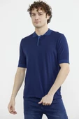 Polo Yaka Kısa Kol Triko Tişört - Lacivert thumbnail 2