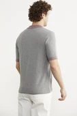 Polo Yaka Kısa Kol Triko Tişört - Gri thumbnail 4
