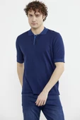 Polo Yaka Kısa Kol Triko Tişört - Lacivert thumbnail 1