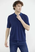 Polo Yaka Kısa Kol Triko Tişört - Lacivert thumbnail 3