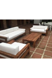 ODUNS Bella 3+2+1 Bahçe Balkon Teras Ahşap Oturma Grubu (Fırça Boya) - 1