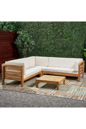 ODUNS Perlina Ahşap Bahçe Balkon Ahşap Köşe Koltuk Takımı - 2