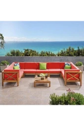 ODUNS Manolya Bahçe Balkon Teras Ahşap U Model Köşe Koltuk Takımı - 1