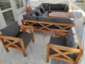 ODUNS Kayra Bahçe Balkon Teras Ahşap U Model Köşe Koltuk Takımı - 5