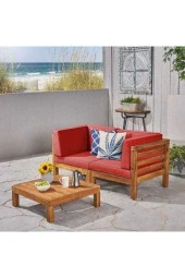 ODUNS Larina Bahçe balkon Teras Ahşap İkili Koltuk ve Sehpa (Kırmızı) - 1