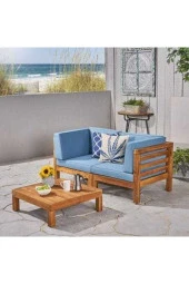 ODUNS Larina Bahçe balkon Teras Ahşap İkili Koltuk ve Sehpa (Mavi) - 1