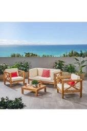 ODUNS Nora 2+1+1 Bahçe Balkon Teras Ahşap Oturma Grubu (Krem) - 1