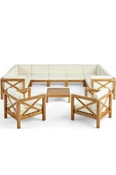 ODUNS Kayra Bahçe Balkon Teras Ahşap U Model Köşe Koltuk Takımı - 2