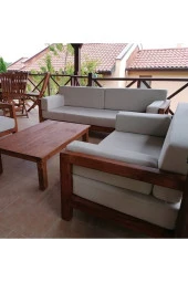 ODUNS Bella 3+2+1 Bahçe Balkon Teras Ahşap Oturma Grubu (Fırça Boyama) - 2