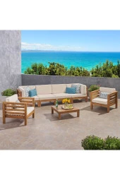 ODUNS Veronika 4+1+1 Bahçe Balkon Teras Ahşap Oturma Grubu (Krem) - 1