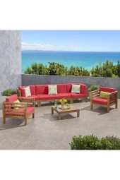 ODUNS Veronika 4+1+1 Bahçe Balkon Teras Ahşap Oturma Grubu (Kırmızı) - 1