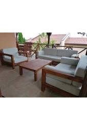 ODUNS Bella 3+2+1 Bahçe Balkon Teras Ahşap Oturma Grubu (Fırça Boyama) - 4