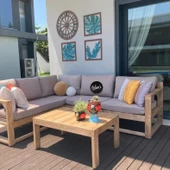 ODUNS Anika Bahçe Balkon Teras Ahşap Köşe Takımı - 6