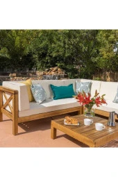 ODUNS Andres Bahçe Balkon Teras Ahşap Köşe Takımı (Krem) - 2