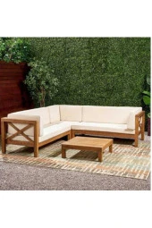 ODUNS Andres Bahçe Balkon Teras Ahşap Köşe Takımı (Krem) - 3