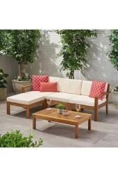 ODUNS Stella Bahçe Balkon Teras Ahşap Köşe Takımı (Krem) - 1