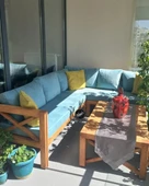 ODUNS Andres Bahçe Balkon Teras Ahşap Köşe Takımı (Kırmızı) - 4