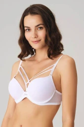 Kadın Balenli Destekli Dolgulu Beyaz Askıları Çıkabilen Yaka Detaylı T-Shirt Sütyeni - 1