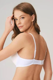 Kadın Balenli Destekli Beyaz Dolgulu Askıları Çıkabilen Günlük Klasik T-Shirt Sütyeni  - 2