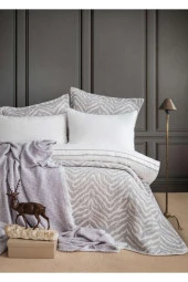 Apricitas Home Timeless Prime Set Londa Gri Çift Kişilik Battaniyeli Ve Yatak Örtülü %100 Pamuk N.takm - 1