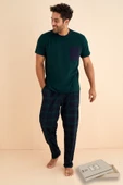 Kutulu- Premium Pamuklu Kısa Kollu Erkek Pijama Takımı- Ekose Babalar Günü Hediyesi - 11