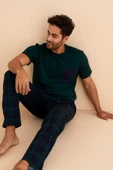 Kutulu- Premium Pamuklu Kısa Kollu Erkek Pijama Takımı- Ekose Babalar Günü Hediyesi - 12