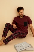 Kutulu- Premium Pamuklu Kısa Kollu Erkek Pijama Takımı- Ekose Babalar Günü Hediyesi - 7