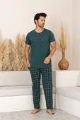 Kutulu- Premium Pamuklu Kısa Kollu Erkek Pijama Takımı- Ekose Babalar Günü Hediyesi - 11