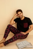 Kutulu- Premium Pamuklu Kısa Kollu Erkek Pijama Takımı- Ekose Babalar Günü Hediyesi - 2