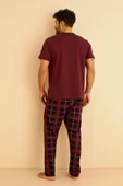 Kutulu- Premium Pamuklu Kısa Kollu Erkek Pijama Takımı- Ekose Babalar Günü Hediyesi - 10