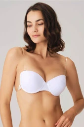 Kadın Beyaz Şeffaf Sırt Aksesuarlı Straplez Sütyen - 1