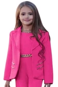 Kız Çocuk Blazer Ceket ve Zincir Detaylı Fuşya Tulum - 2
