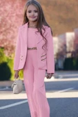 Kız Çocuk Blazer Ceket ve Zincir Detaylı Pudra Tulum thumbnail 6