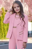 Kız Çocuk Blazer Ceket ve Zincir Detaylı Pudra Tulum thumbnail 7