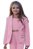 Kız Çocuk Blazer Ceket ve Zincir Detaylı Pudra Tulum thumbnail 2