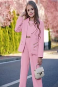 Kız Çocuk Blazer Ceket ve Zincir Detaylı Pudra Tulum thumbnail 5
