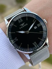 Ferro Gümüş Renk Hasır Kordon Takvimli 30 Mt Su Geçirmez Erkek Kol Saat EF11182-A2 thumbnail 1