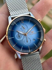 Ferro Gümüş Renk Hasır Kordon İç Fonksiyonları Aktif  30 Mt Su Geçirmez Erkek Kol Saat EF31039-E3 thumbnail 2