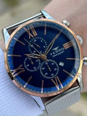 Ferro Gümüş Renk Hasır Kordon İç Fonksiyonları Aktif  30 Mt Su Geçirmez Erkek Kol Saat EF3536-A34 thumbnail 1