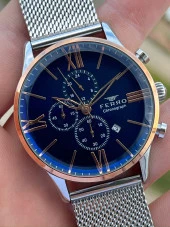 Ferro Gümüş Renk Hasır Kordon İç Fonksiyonları Aktif  30 Mt Su Geçirmez Erkek Kol Saat EF3536-A34 thumbnail 2