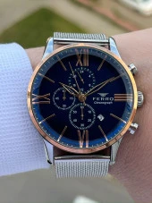 Ferro Gümüş Renk Hasır Kordon İç Fonksiyonları Aktif  30 Mt Su Geçirmez Erkek Kol Saat EF3536-A34 thumbnail 3