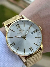 Ferro gold Renk Hasır Kordon 30 Mt Su Geçirmez Erkek Kol Saat EF11182-B thumbnail 1