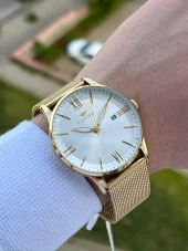 Ferro gold Renk Hasır Kordon 30 Mt Su Geçirmez Erkek Kol Saat EF11182-B thumbnail 2